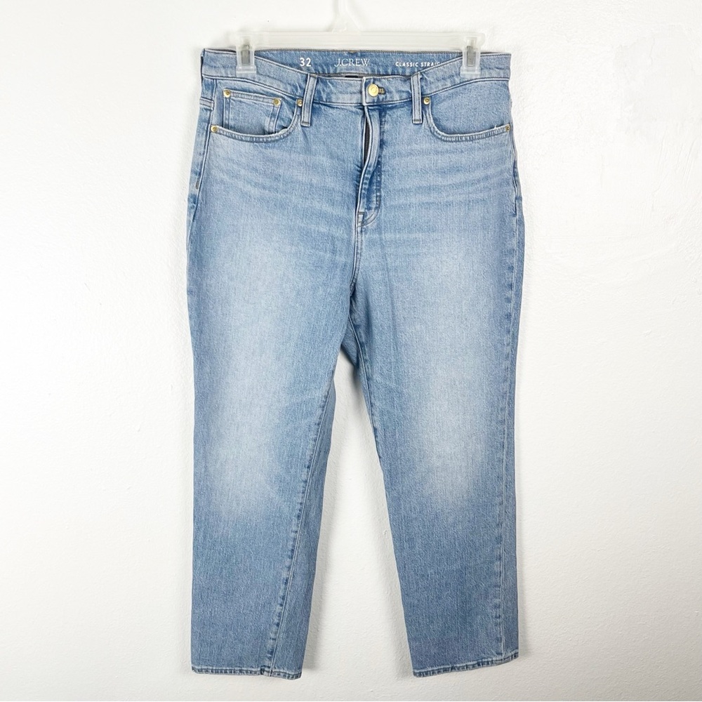 J. CREW Classic Straight Light Wash High Rise Denim Jeans 32 Casual Neutral
